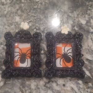 Black and Orange Spider Frame Earrings